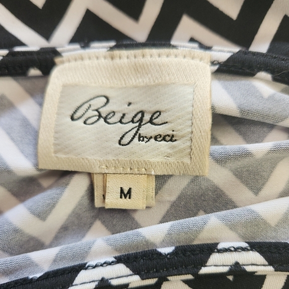 BEIGE chevron print shift sheath dress black white size medium - Picture 6 of 6